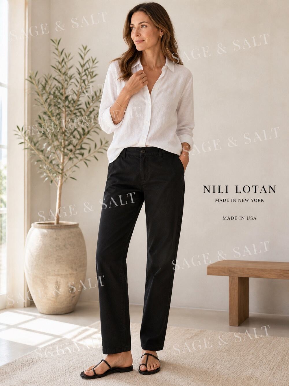 Nili Lotan Black Pants Size 6 Made in USA Straight Leg Minimalist Designer